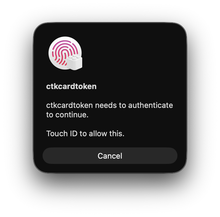 screenshot of the macOS biometric auth dialog prompting to authenticate an ssh session