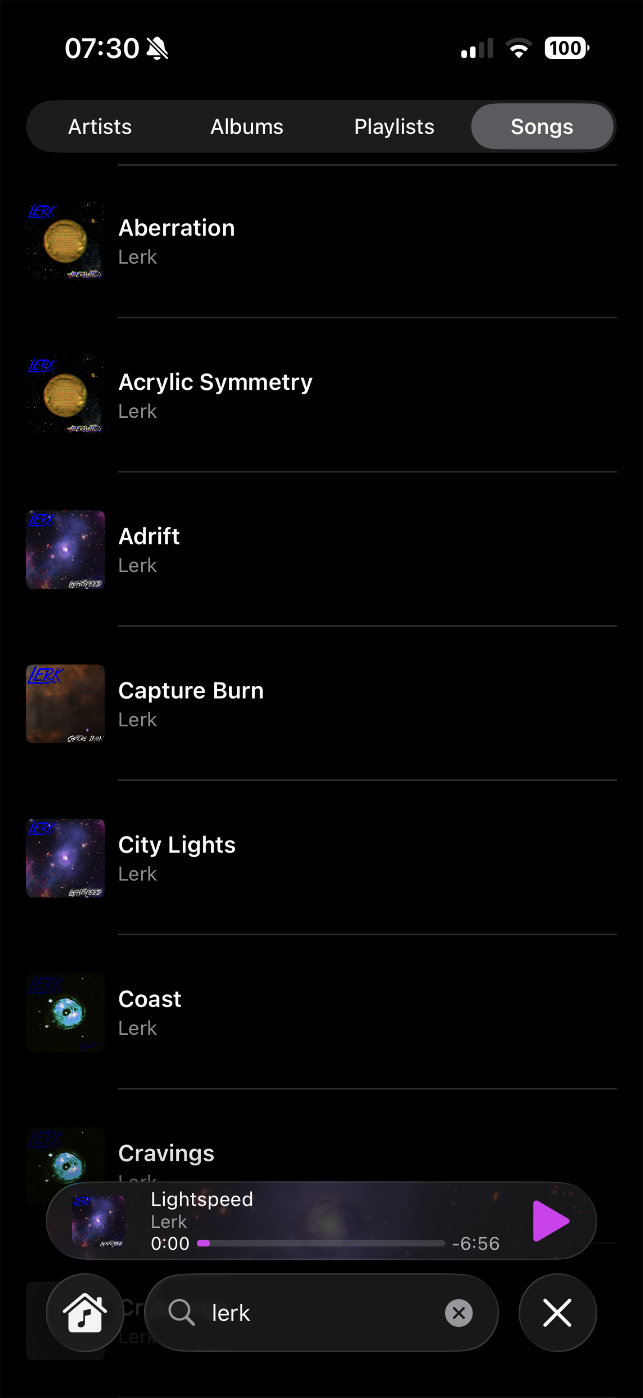 screenshot of the new search, in song search mode, on iOS 26